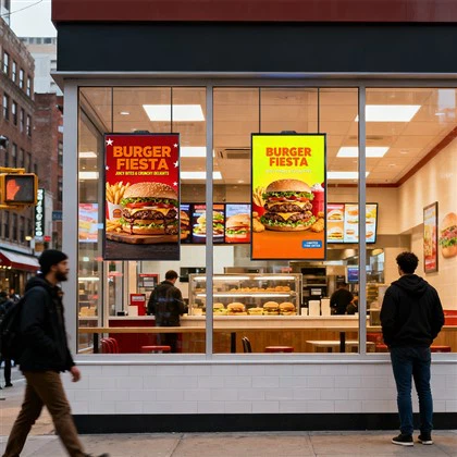 Display fronte finestra per la pubblicità dei menu